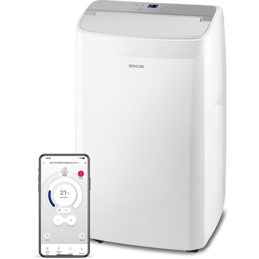 Sencor - Smart bærbar aircondition 5-i-1 inklusive komplet tilbehør 733W/230V 9000 BTU Wi-Fi hvid + fjernbetjening