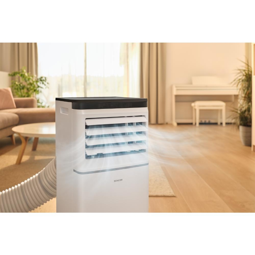 Sencor - Smart bærbart 3-i-1 klimaanlæg inkl. komplet tilbehør, 760 W/230 V, 7000 BTU, Wi-Fi, hvid + fjernbetjening
