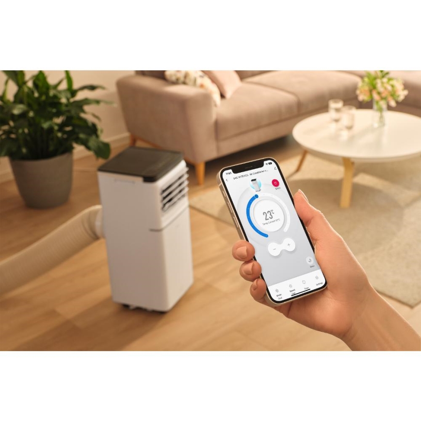 Sencor - Smart bærbart 3-i-1 klimaanlæg inkl. komplet tilbehør, 760 W/230 V, 7000 BTU, Wi-Fi, hvid + fjernbetjening