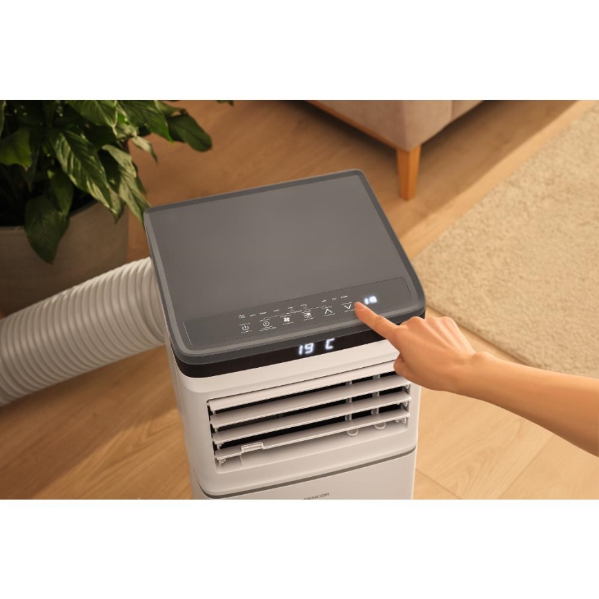 Sencor - Smart bærbar klimaanlæg 3-i-1 inkl. komplet tilbehør 815W/230V 8000 BTU Wi‑Fi hvid + fjernbetjening