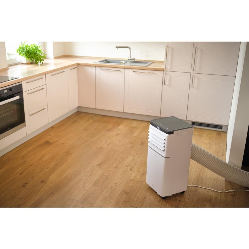 Sencor - Smart bærbar klimaanlæg 3-i-1 inkl. komplet tilbehør 815W/230V 8000 BTU Wi‑Fi hvid + fjernbetjening