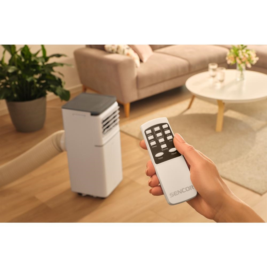 Sencor - Smart bærbar klimaanlæg 3-i-1 inkl. komplet tilbehør 815W/230V 8000 BTU Wi‑Fi hvid + fjernbetjening