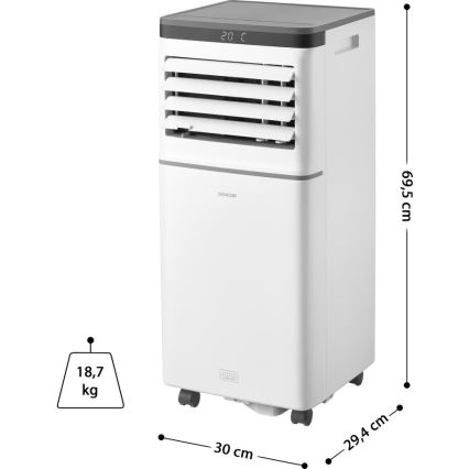 Sencor - Smart bærbar klimaanlæg 3-i-1 inkl. komplet tilbehør 815W/230V 8000 BTU Wi‑Fi hvid + fjernbetjening