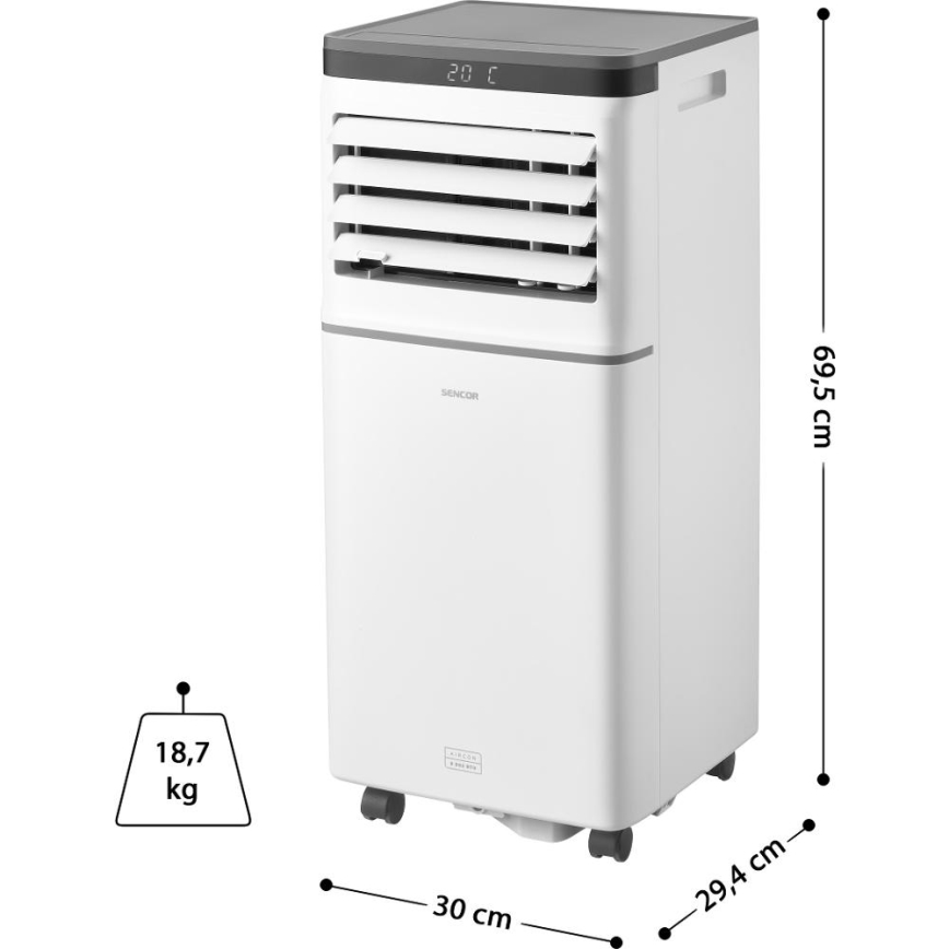 Sencor - Smart bærbar klimaanlæg 3-i-1 inkl. komplet tilbehør 815W/230V 8000 BTU Wi‑Fi hvid + fjernbetjening