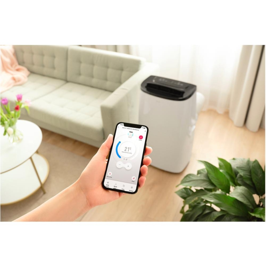 Sencor - Smart bærbar klimaanlæg 4-i-1 inkl. komplet tilbehør 1700 W/230 V 12000 BTU Wi‑Fi hvid + fjernbetjening