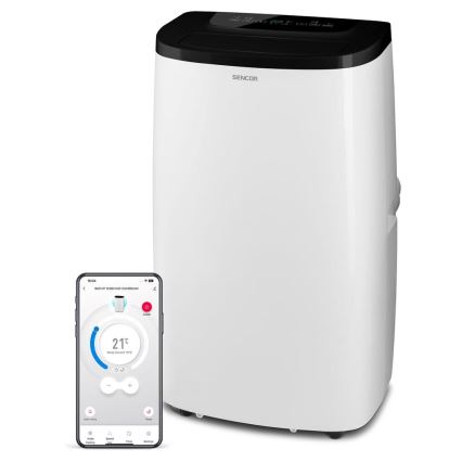 Sencor - Smart bærbar klimaanlæg 4-i-1 inkl. komplet tilbehør 1700 W/230 V 12000 BTU Wi‑Fi hvid + fjernbetjening