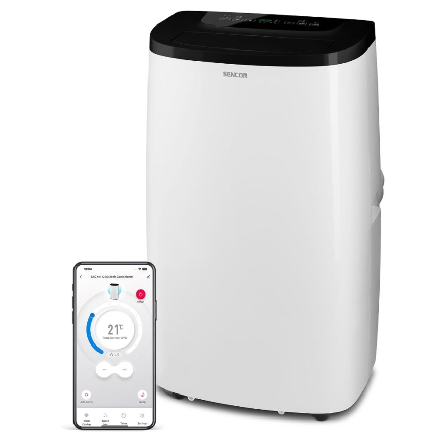 Sencor - Smart bærbar klimaanlæg 4-i-1 inkl. komplet tilbehør 1700 W/230 V 12000 BTU Wi‑Fi hvid + fjernbetjening