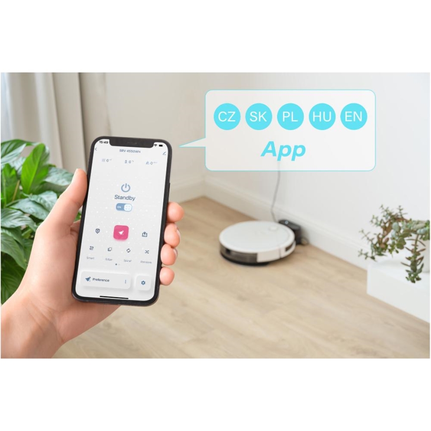 Sencor - Smart robotstøvsuger med moppe 2-i-1 28W/2600 mAh Wi-Fi hvid + fjernbetjening
