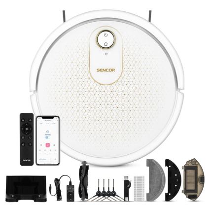 Sencor - Smart robotstøvsuger med moppe 2-i-1 28W/2600 mAh Wi-Fi hvid + fjernbetjening