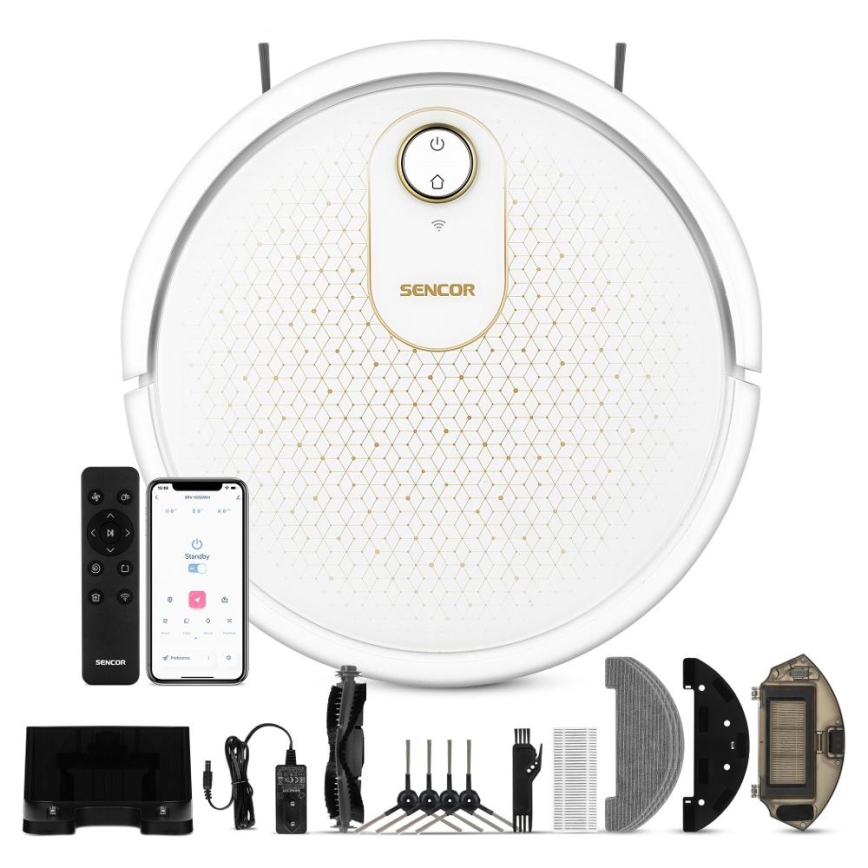 Sencor - Smart robotstøvsuger med moppe 2-i-1 28W/2600 mAh Wi-Fi hvid + fjernbetjening
