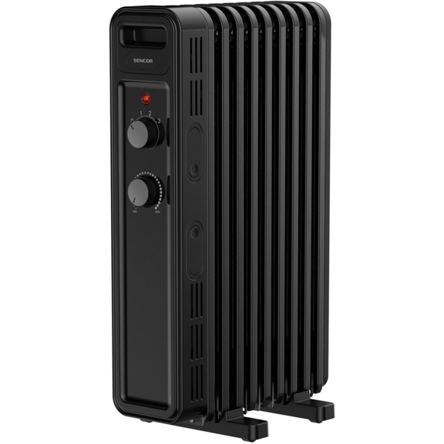 Sencor - Sort olieradiator med 9 lameller 800/1200/2000W/230V