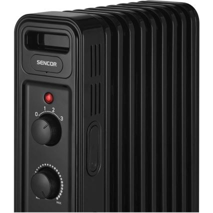 Sencor - Sort olieradiator med 9 lameller 800/1200/2000W/230V