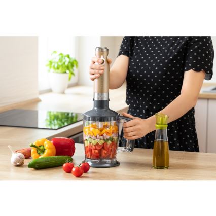 Sencor - Stavblender 4-i-1 1200W/230V rustfrit stål/guldfarvet