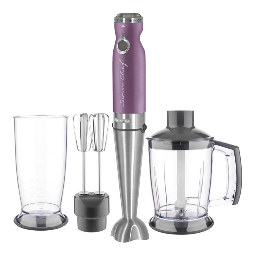 Sencor - Stavblender 4-i-1 1200W/230V rustfrit stål/lilla