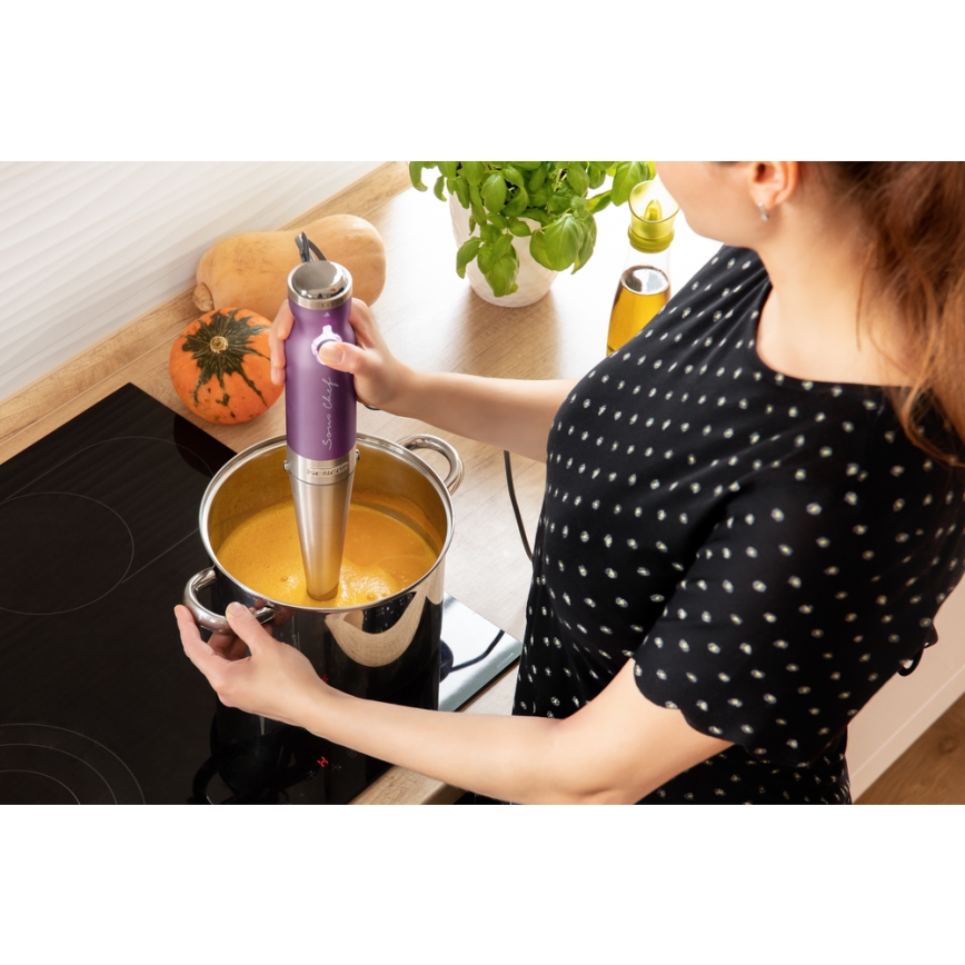 Sencor - Stavblender 4-i-1 1200W/230V rustfrit stål/lilla
