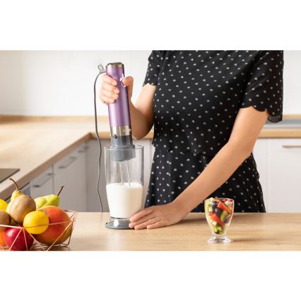 Sencor - Stavblender 4-i-1 1200W/230V rustfrit stål/lilla