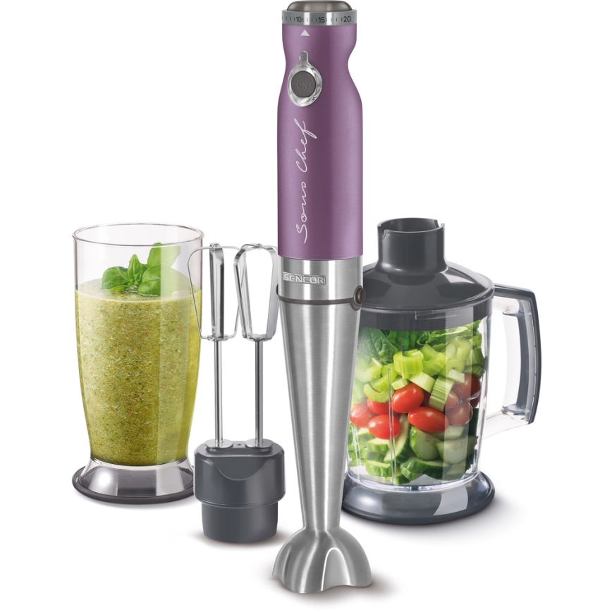Sencor - Stavblender 4-i-1 1200W/230V rustfrit stål/lilla