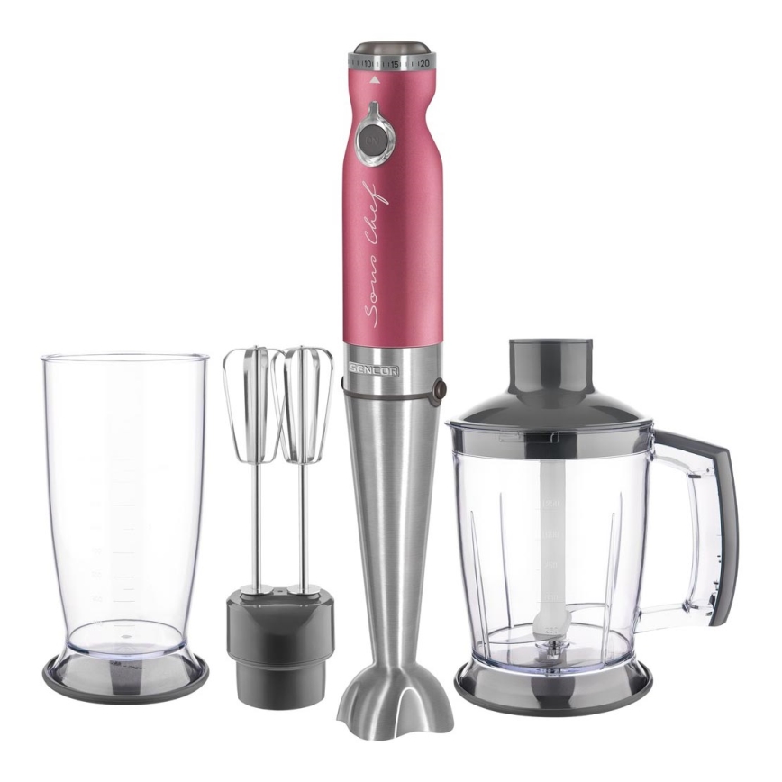 Sencor - Stavblender 4-i-1 1200W/230V rustfrit stål/pink