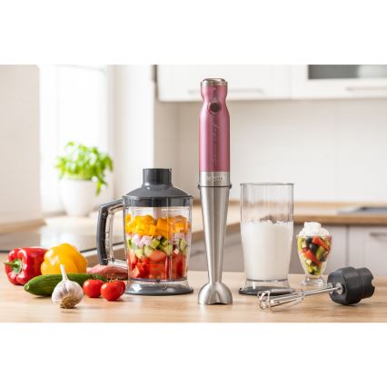 Sencor - Stavblender 4-i-1 1200W/230V rustfrit stål/pink