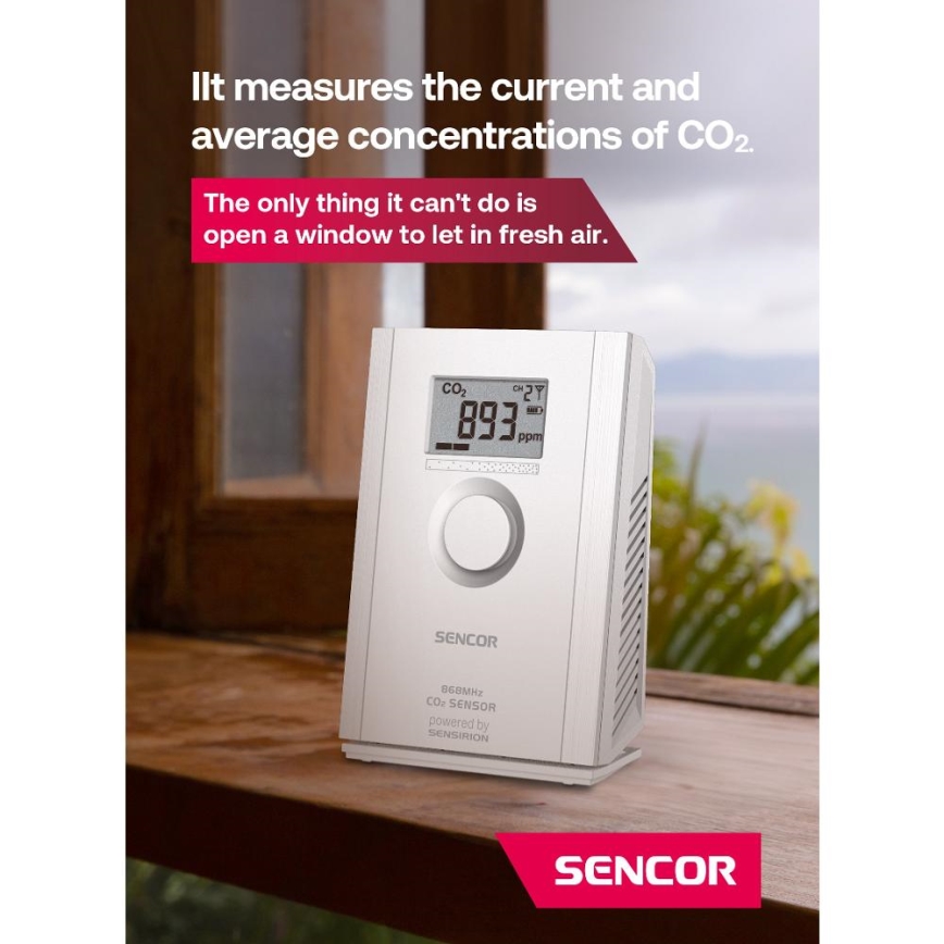 Sencor - Trådløs CO2-sensor 5V/3xAA 2000 mAh