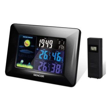 Sencor - Vejrstation m. LCD-farvedisplay og vækkeur 3xAAA sort