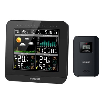 Sencor - Vejrstation m. LCD-farvedisplay og vækkeur 3xAAA sort