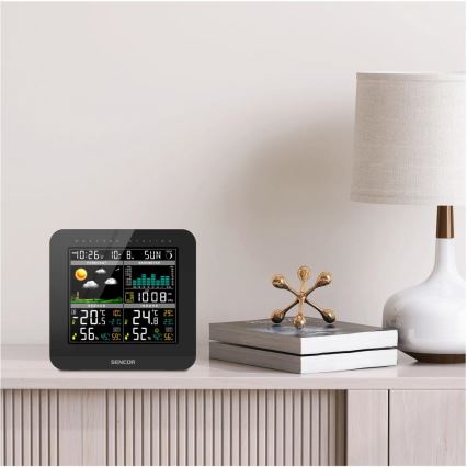 Sencor - Vejrstation m. LCD-farvedisplay og vækkeur 3xAAA sort