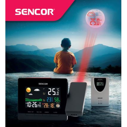 Sencor - Vejrstation med farve LCD display, vækkeur og projektor 2xAA + 2xAAA