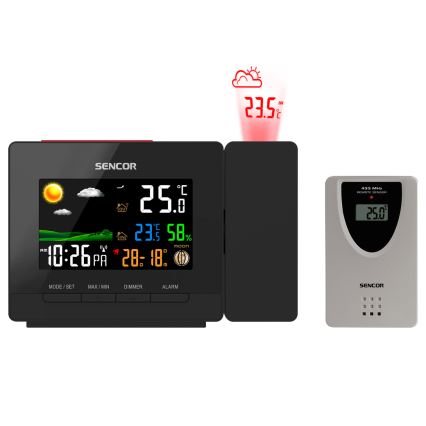 Sencor - Vejrstation med farve LCD display, vækkeur og projektor 2xAA + 2xAAA