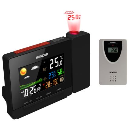Sencor - Vejrstation med farve LCD display, vækkeur og projektor 2xAA + 2xAAA