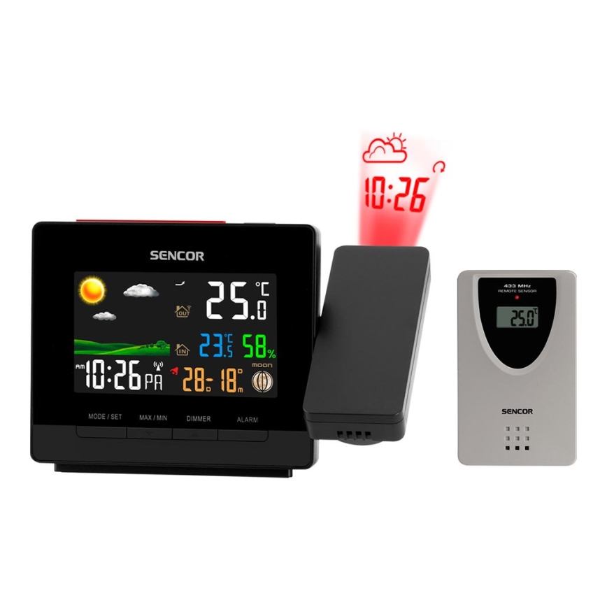Sencor - Vejrstation med farve LCD display, vækkeur og projektor 2xAA + 2xAAA