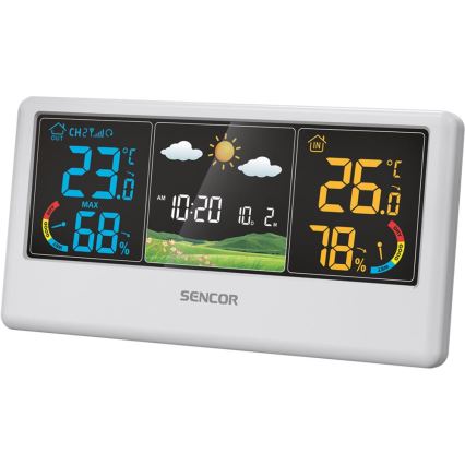 Sencor - Vejrstation med farvet LCD-display 3xAAA + 2xAA hvid
