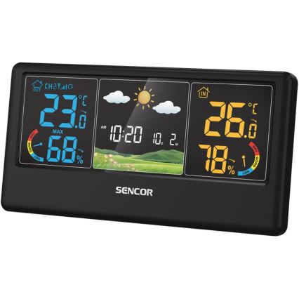 Sencor - Vejrstation med farvet LCD-display 3xAAA + 2xAA sort