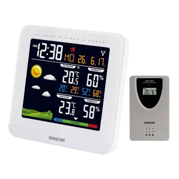 Sencor - Vejrstation med farvet LCD-skærm og alarm 3xAAA + 2xAAA hvid