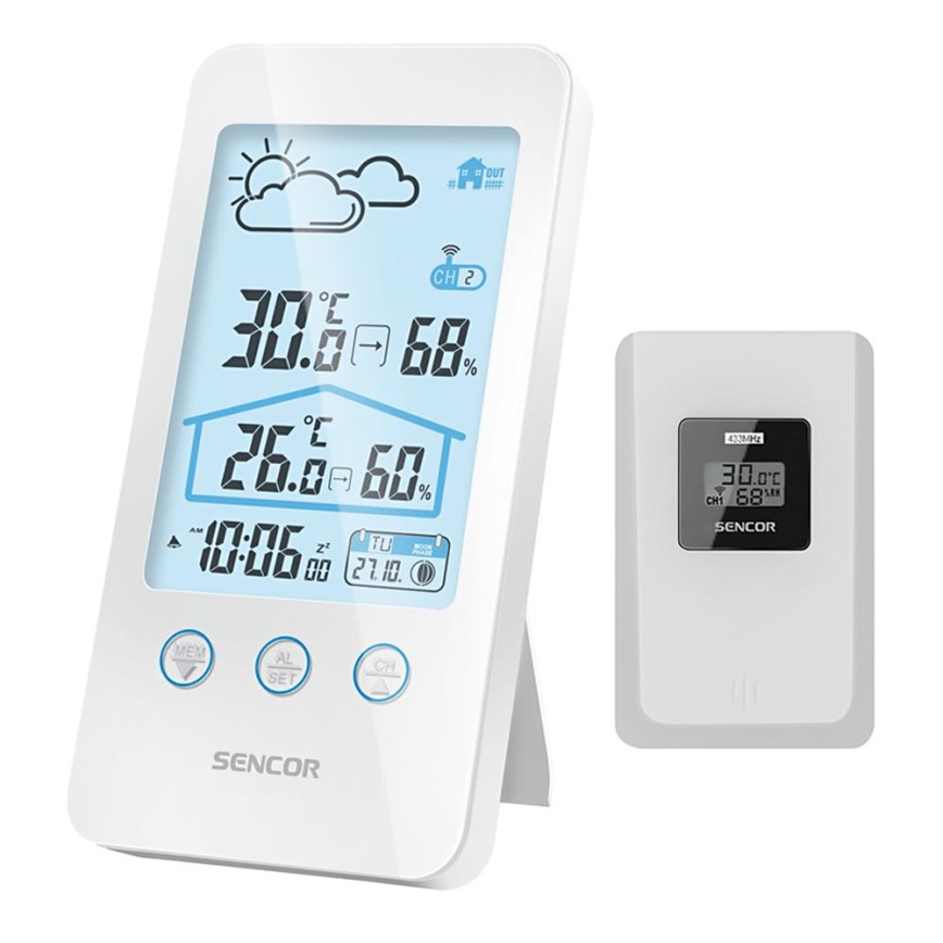 Sencor - Vejrstation med LCD-display 2xAAA + 2xAAA hvid