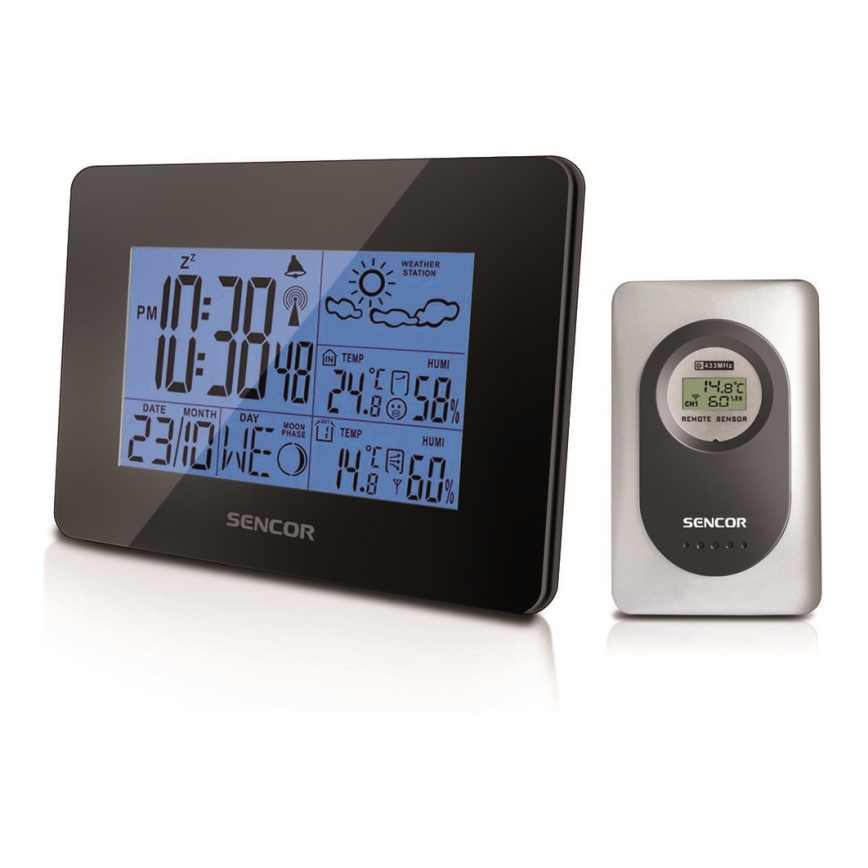 Sencor - Vejrstation med LCD-display og vækkeur 3xAA + 2xAAA sort