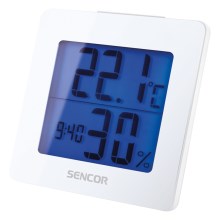 Sencor - Vejrstation med LCD-skærm og vækkeur 1xAA hvid