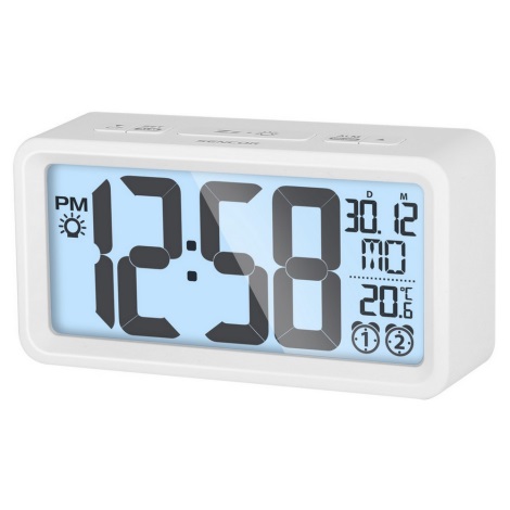 Sencor - Vækkeur m. LCD-display og termometer 2xAAA hvid