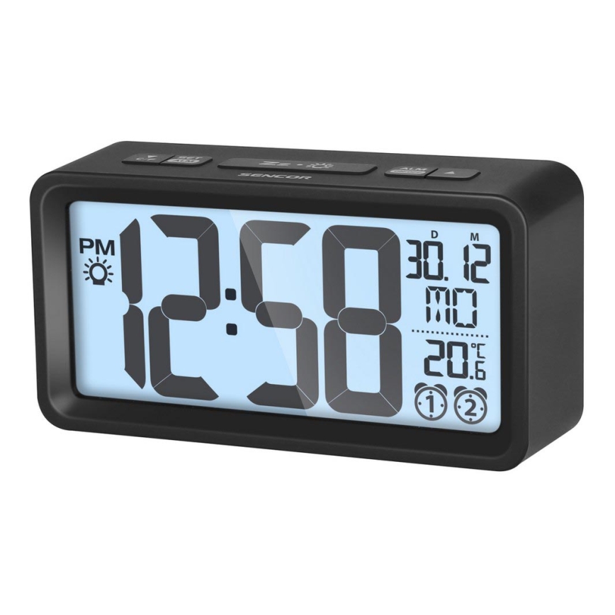 Sencor - Vækkeur m. LCD-display og termometer 2xAAA sort