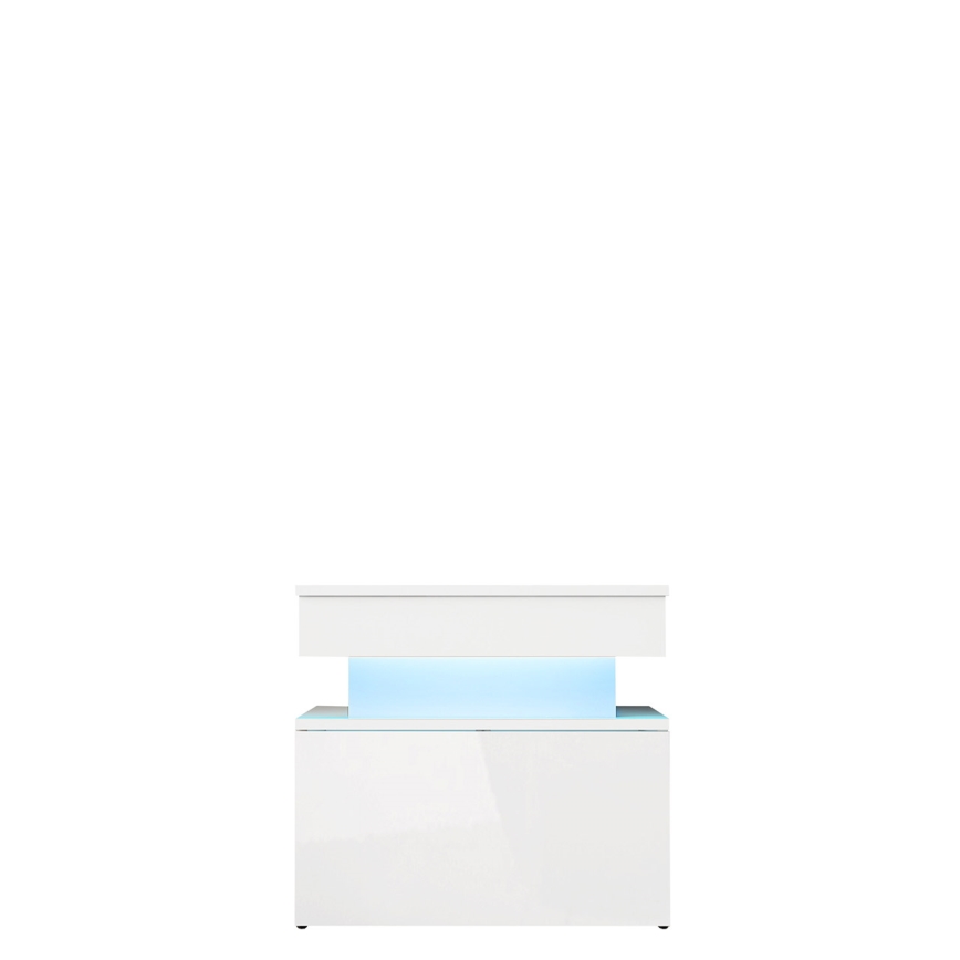 Sengebord med LED-belysning GLOSSA 51x55 cm hvid/højglans hvid