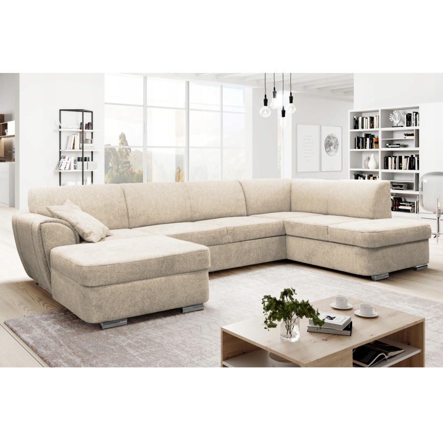 SERPA U-formet højrevendt hjørnesovesofa med opbevaringsplads, beige