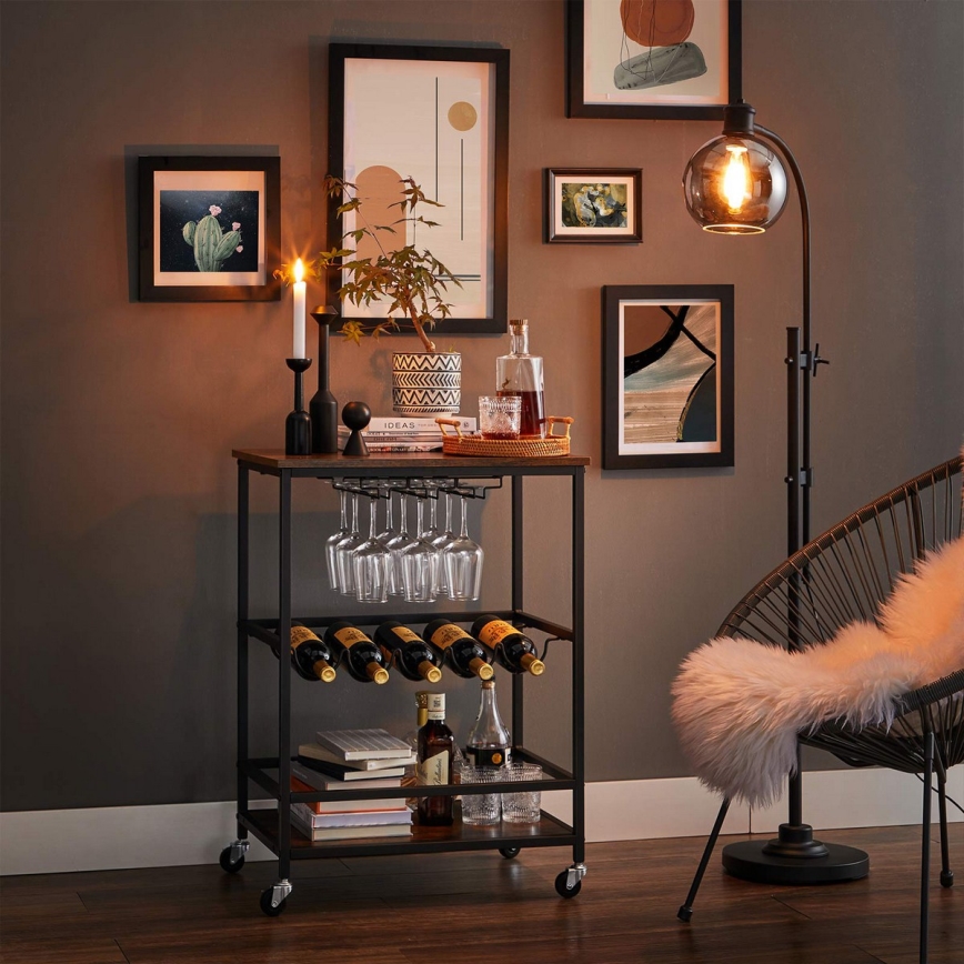 Serveringsbord til flasker og glas MARGE, brun/sort
