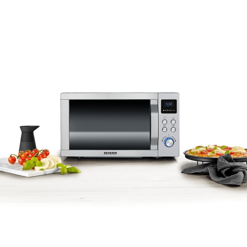 Severin MW 7774 - Mikrobølgeovn 3-i-1 1950W/230V 25 l rustfrit stål
