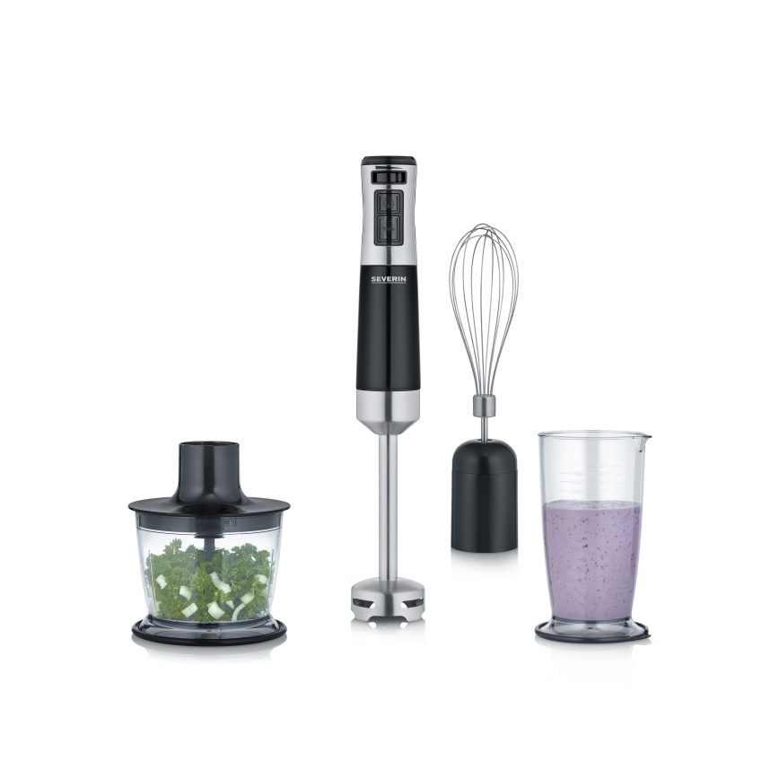 Severin SM 3772 - Stavblender med tilbehør 600W/230V rustfrit stål/sort