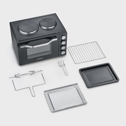 Severin TO 2074 - Varmluftovn med grill og kogeplader, 2500 W/230 V, 30 l, sort