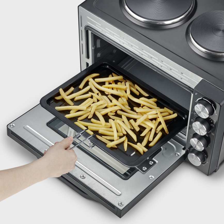 Severin TO 2074 - Varmluftovn med grill og kogeplader, 2500 W/230 V, 30 l, sort