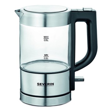 Severin WK 3472 - Hurtigkogende elkedel 0,5 l 1100 W/230 V rustfrit stål/glas