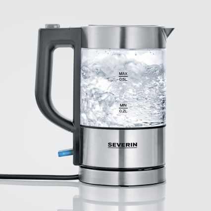 Severin WK 3472 - Hurtigkogende elkedel 0,5 l 1100 W/230 V rustfrit stål/glas