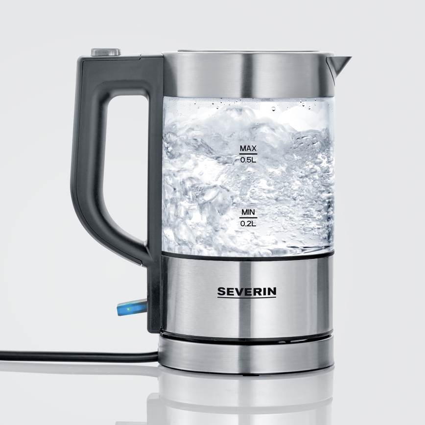 Severin WK 3472 - Hurtigkogende elkedel 0,5 l 1100 W/230 V rustfrit stål/glas