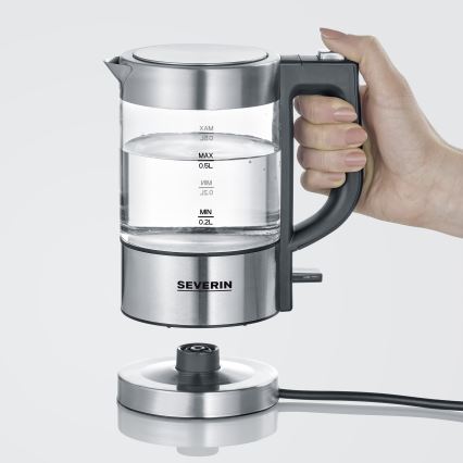 Severin WK 3472 - Hurtigkogende elkedel 0,5 l 1100 W/230 V rustfrit stål/glas